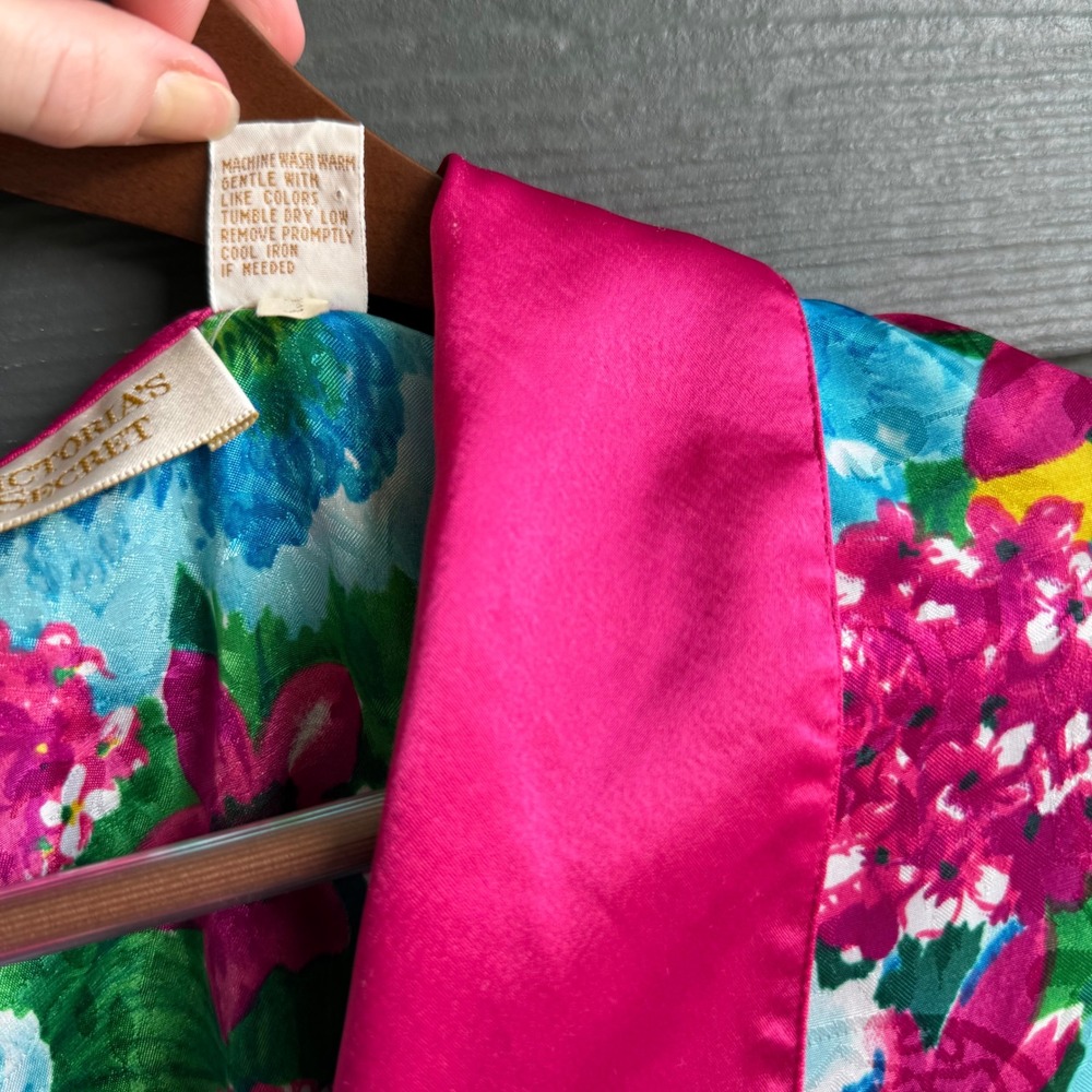 Vintage Victoria's Secret Floral Satin Pajama Set Hot Pink Medium - Picture 5 of 16